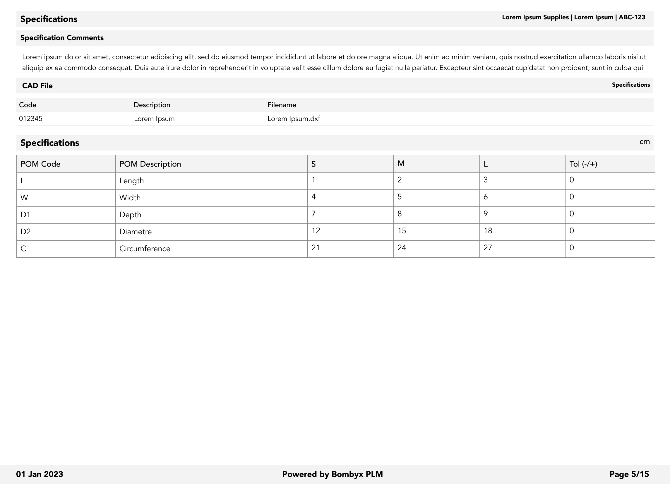 Specifications PDF View